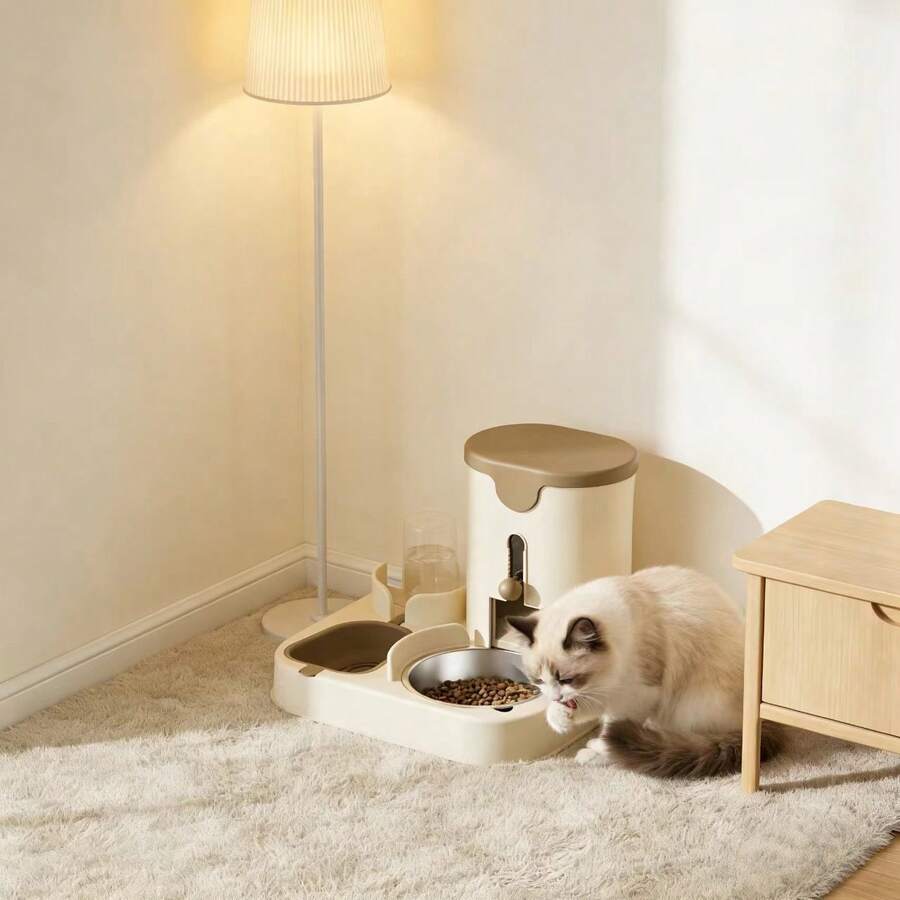 A 3.6L 2-in-1 pet feeder and water dispenser made of polyvinyl chloride for cats and dogs.