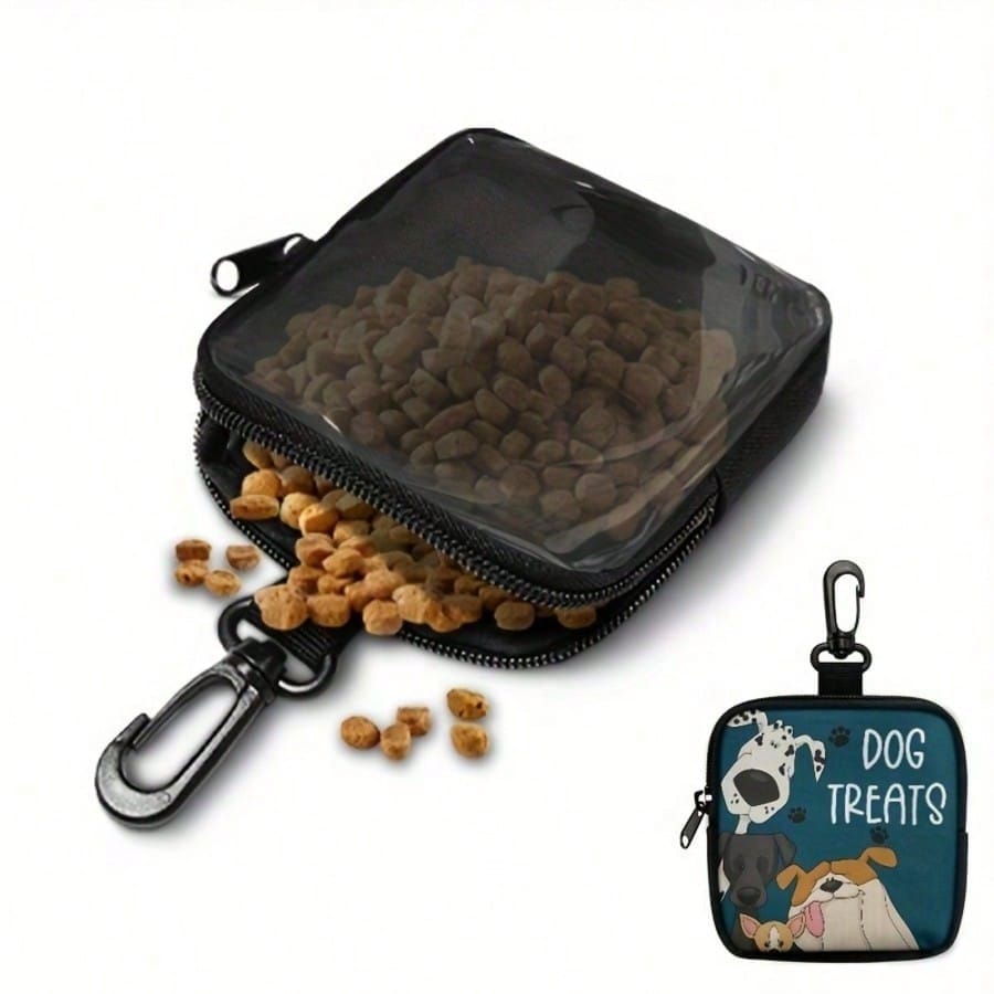 Ziplock Dog Treat Bag - Portable Polyester Pet Snack Pouch, Suitable For Outdoor Activities And Walking, Colorful Design, Single-Sided Printing, Transparent On One Side, Essential For Dog Walking | Vibrant Dog Accessories | Durable Zipper Closure