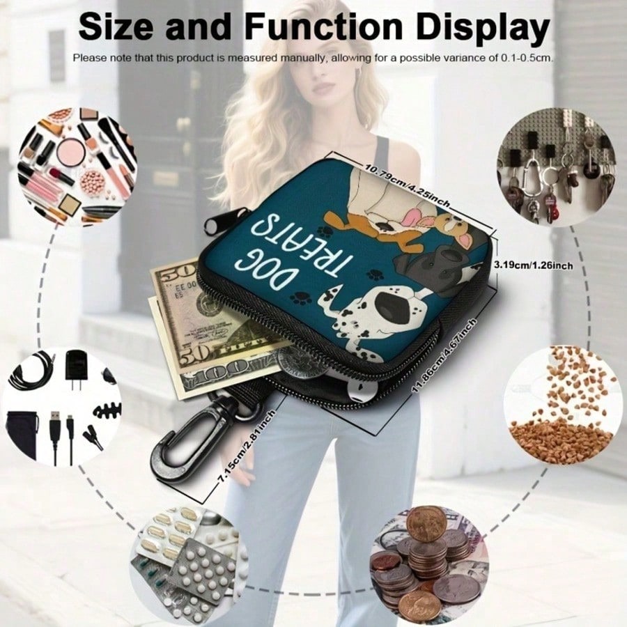 Ziplock Dog Treat Bag - Portable Polyester Pet Snack Pouch, Suitable For Outdoor Activities And Walking, Colorful Design, Single-Sided Printing, Transparent On One Side, Essential For Dog Walking | Vibrant Dog Accessories | Durable Zipper Closure