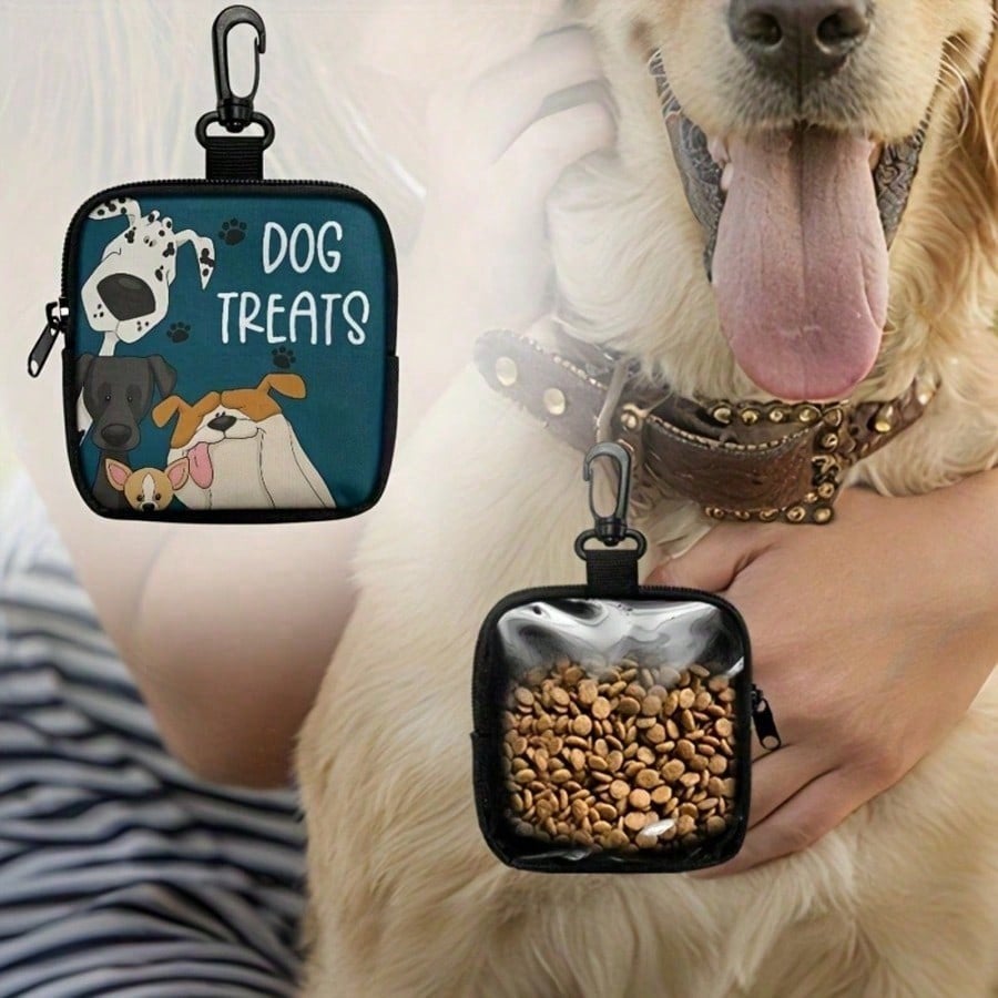 Ziplock Dog Treat Bag - Portable Polyester Pet Snack Pouch, Suitable For Outdoor Activities And Walking, Colorful Design, Single-Sided Printing, Transparent On One Side, Essential For Dog Walking | Vibrant Dog Accessories | Durable Zipper Closure
