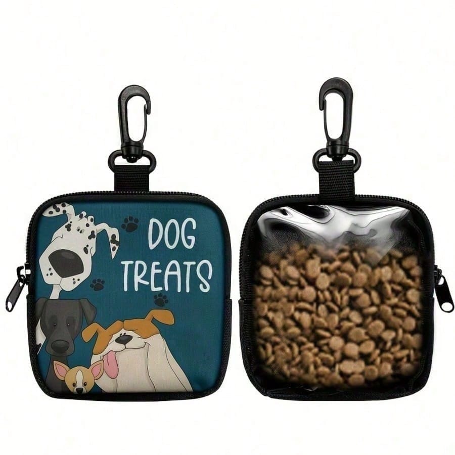 Ziplock Dog Treat Bag - Portable Polyester Pet Snack Pouch, Suitable For Outdoor Activities And Walking, Colorful Design, Single-Sided Printing, Transparent On One Side, Essential For Dog Walking | Vibrant Dog Accessories | Durable Zipper Closure