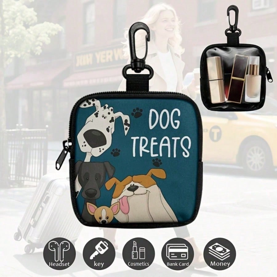 Ziplock Dog Treat Bag - Portable Polyester Pet Snack Pouch, Suitable For Outdoor Activities And Walking, Colorful Design, Single-Sided Printing, Transparent On One Side, Essential For Dog Walking | Vibrant Dog Accessories | Durable Zipper Closure