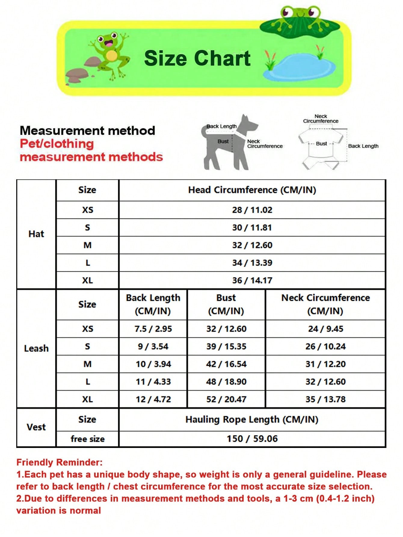 Multicolor polyester pet harness and leash set with cute frog pattern for cats and dogs, designed for outdoor walks, travel, hiking, and daily wear.