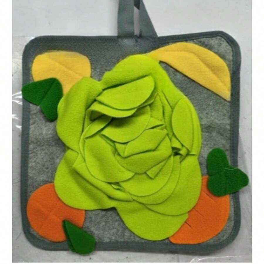 Multicolor pet sniff training mat with fruit and vegetable pattern for cats and dogs.