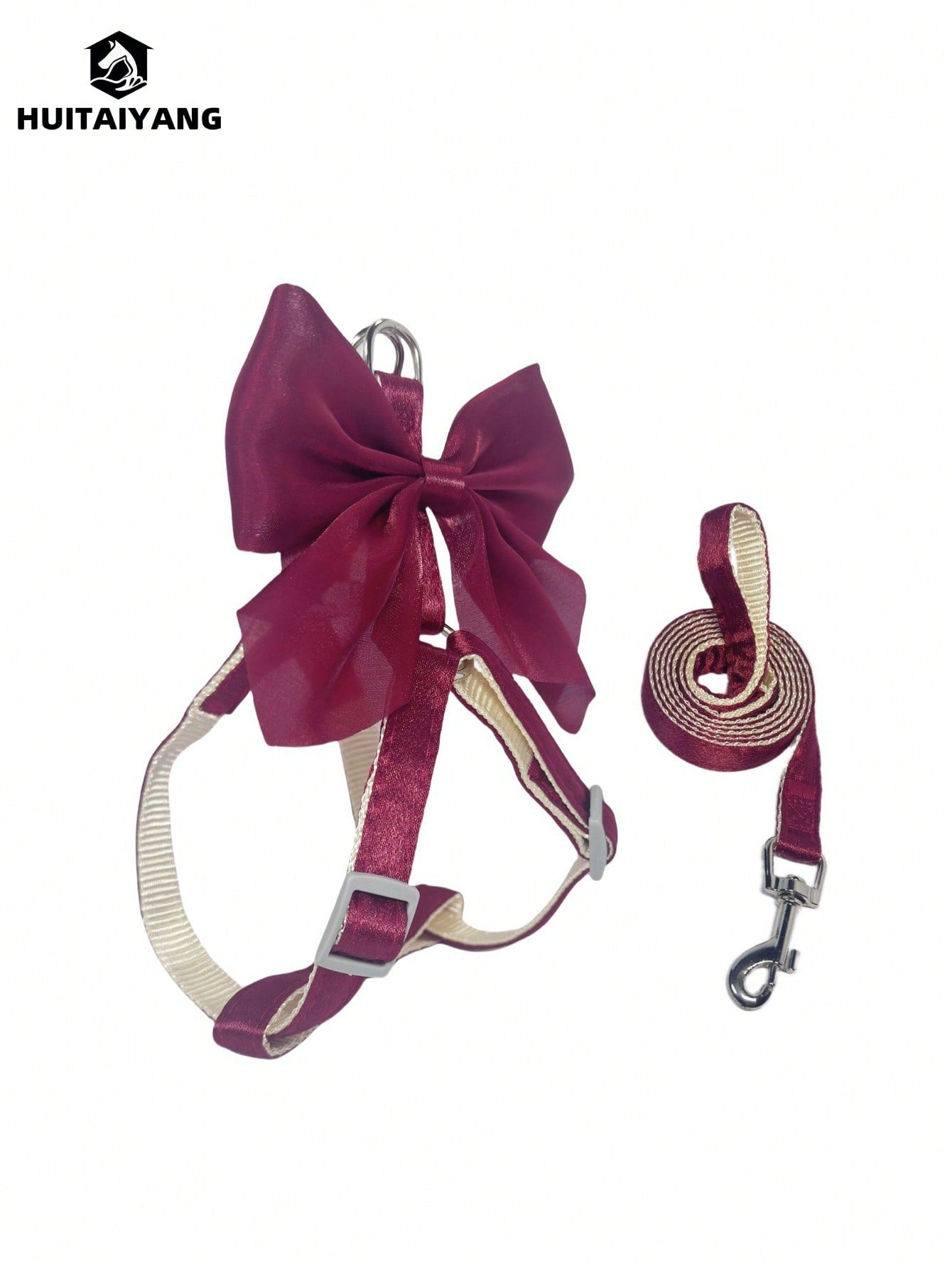 2-piece X-shape polyester pet leash and harness set with angel wing chest strap decor for cats and small to medium dogs