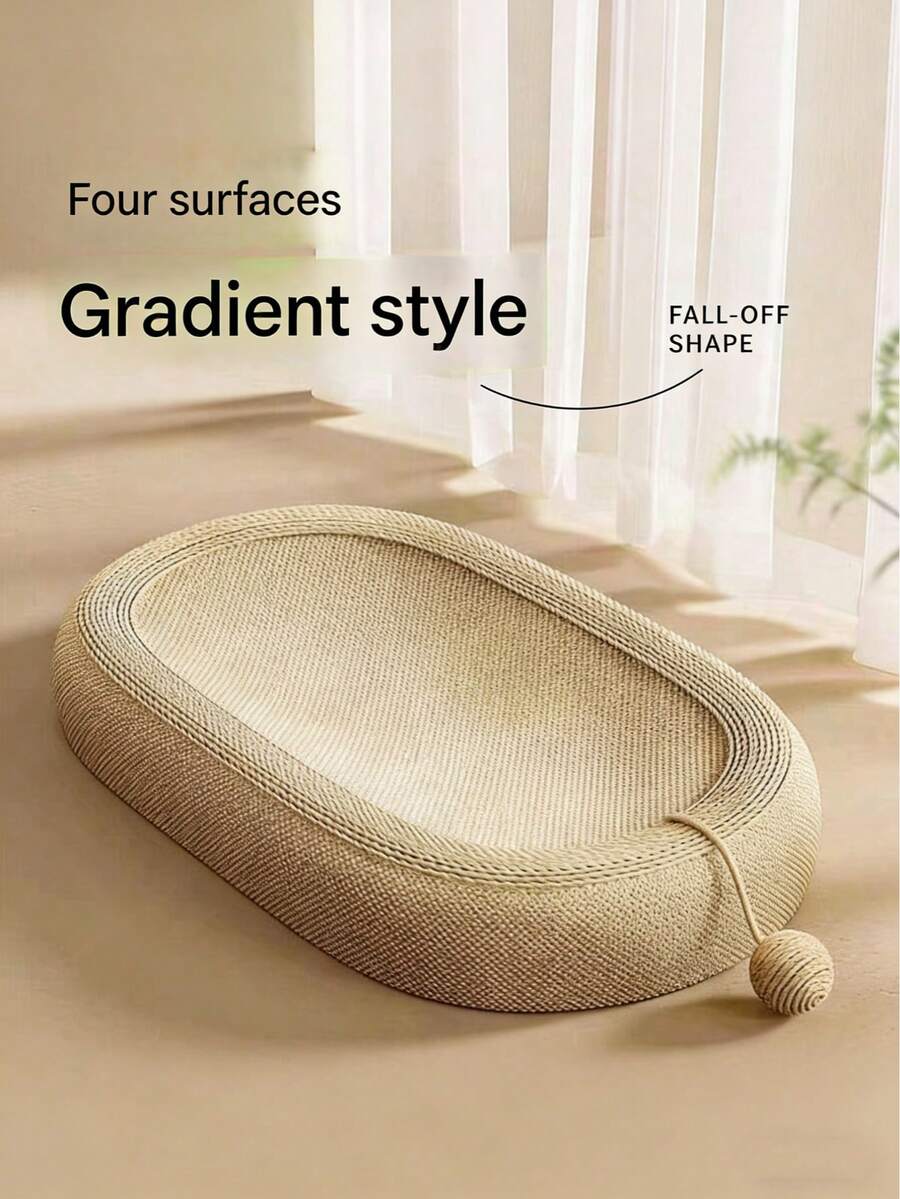 Large oval natural sisal cat scratching board and bed featuring durable non-shedding rope construction for cats.