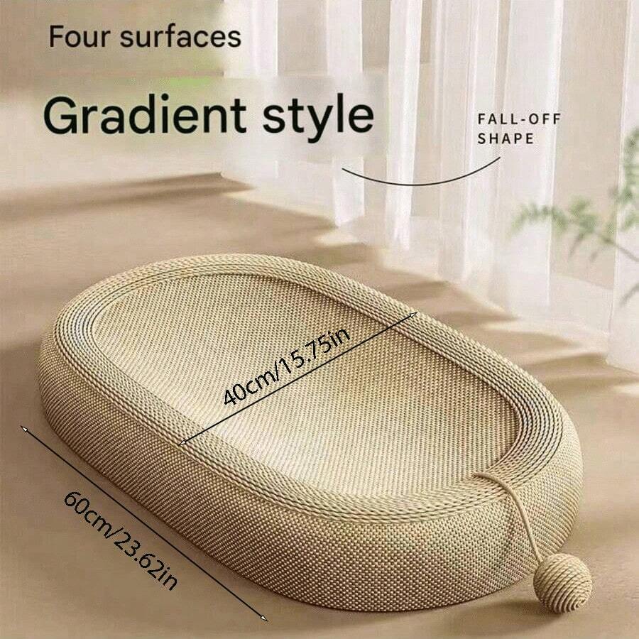 Large oval natural sisal cat scratching board and bed featuring durable non-shedding rope construction for cats.