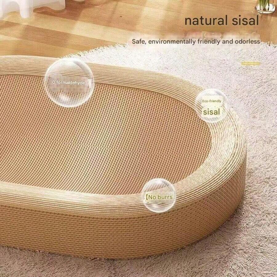 Large oval natural sisal cat scratching board and bed featuring durable non-shedding rope construction for cats.