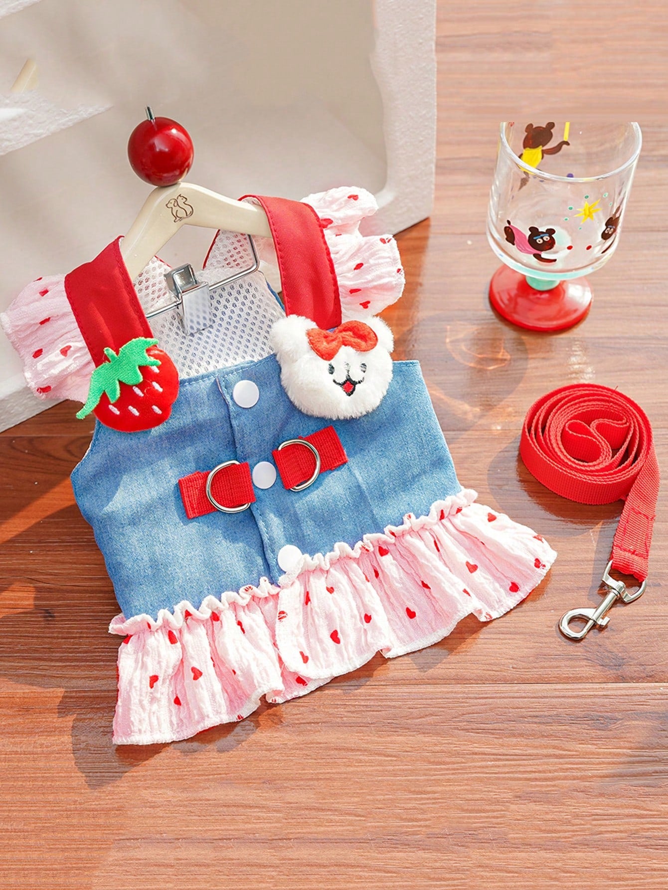 Multicolor Christmas pattern polyester pet harness dress for dogs and cats, designed for small pets such as Teddy, Bichon, French Bulldog, and Schnauzer.