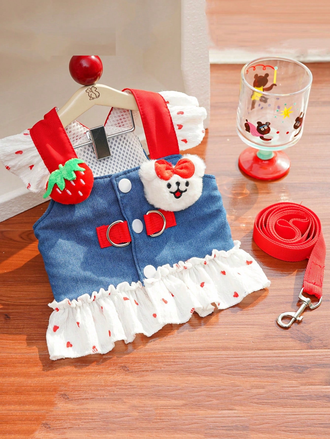Multicolor Christmas pattern polyester pet harness dress for dogs and cats, designed for small pets such as Teddy, Bichon, French Bulldog, and Schnauzer.