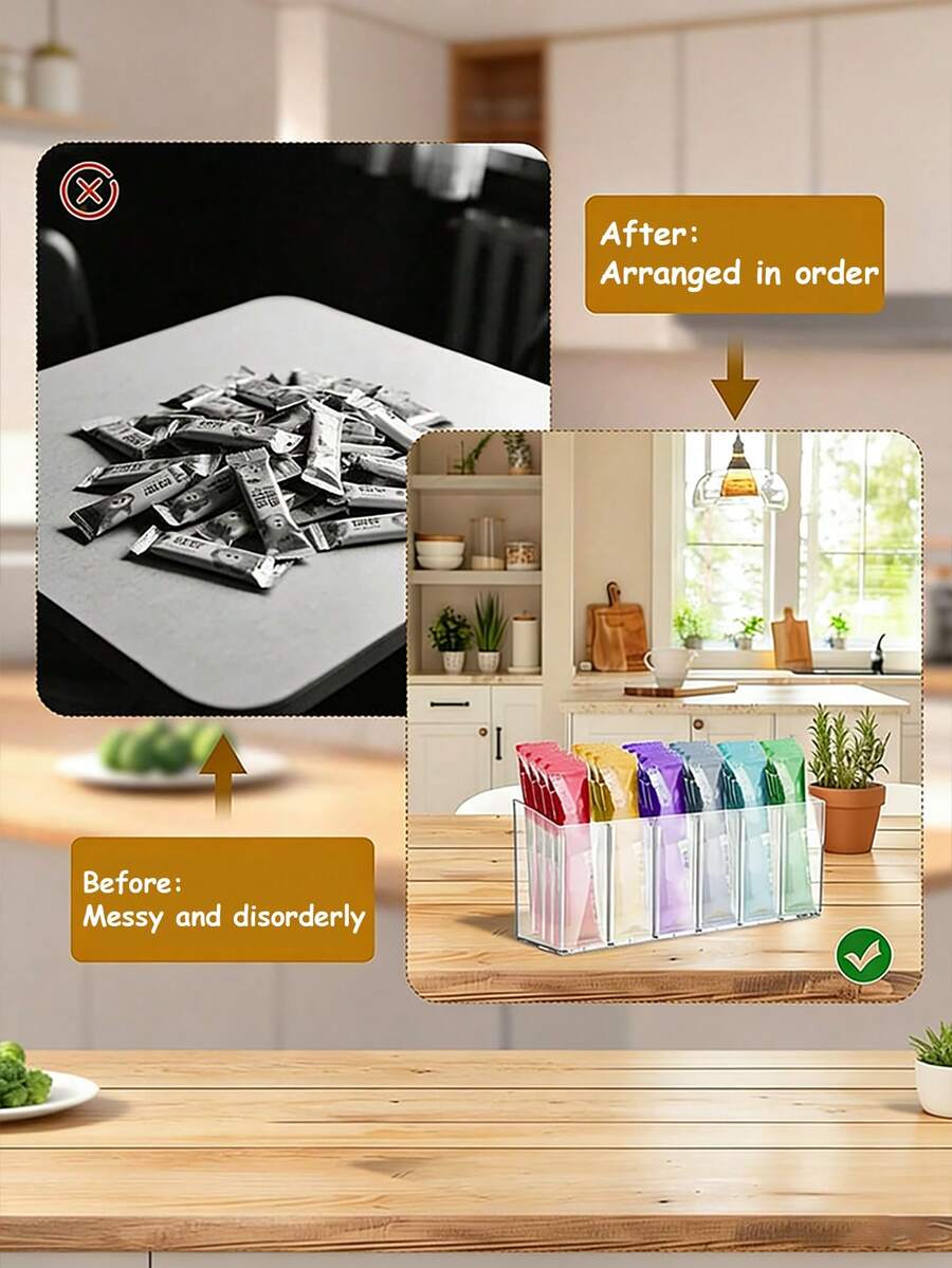 Clear acrylic desktop storage box for lickable cat snacks and wet treats with a removable divider.