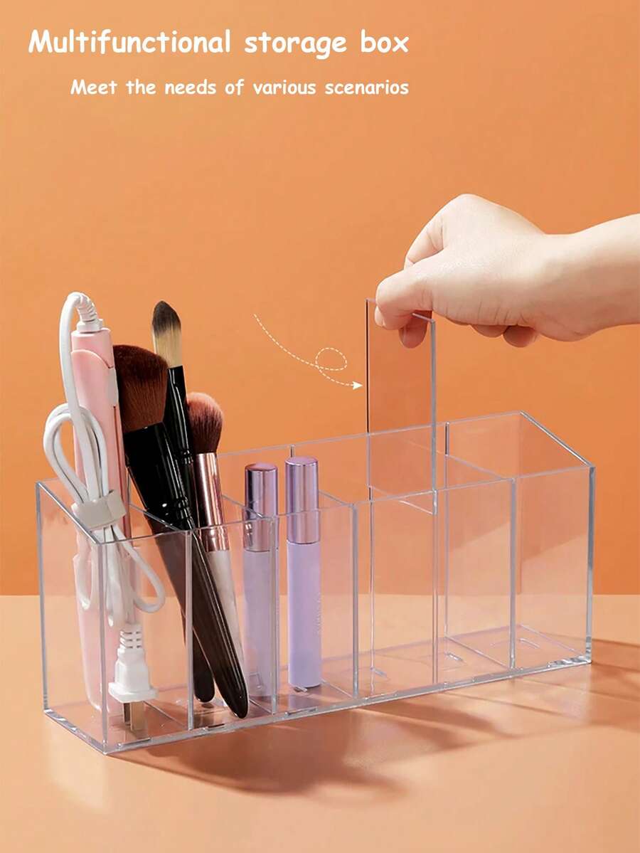 Clear acrylic desktop storage box for lickable cat snacks and wet treats with a removable divider.