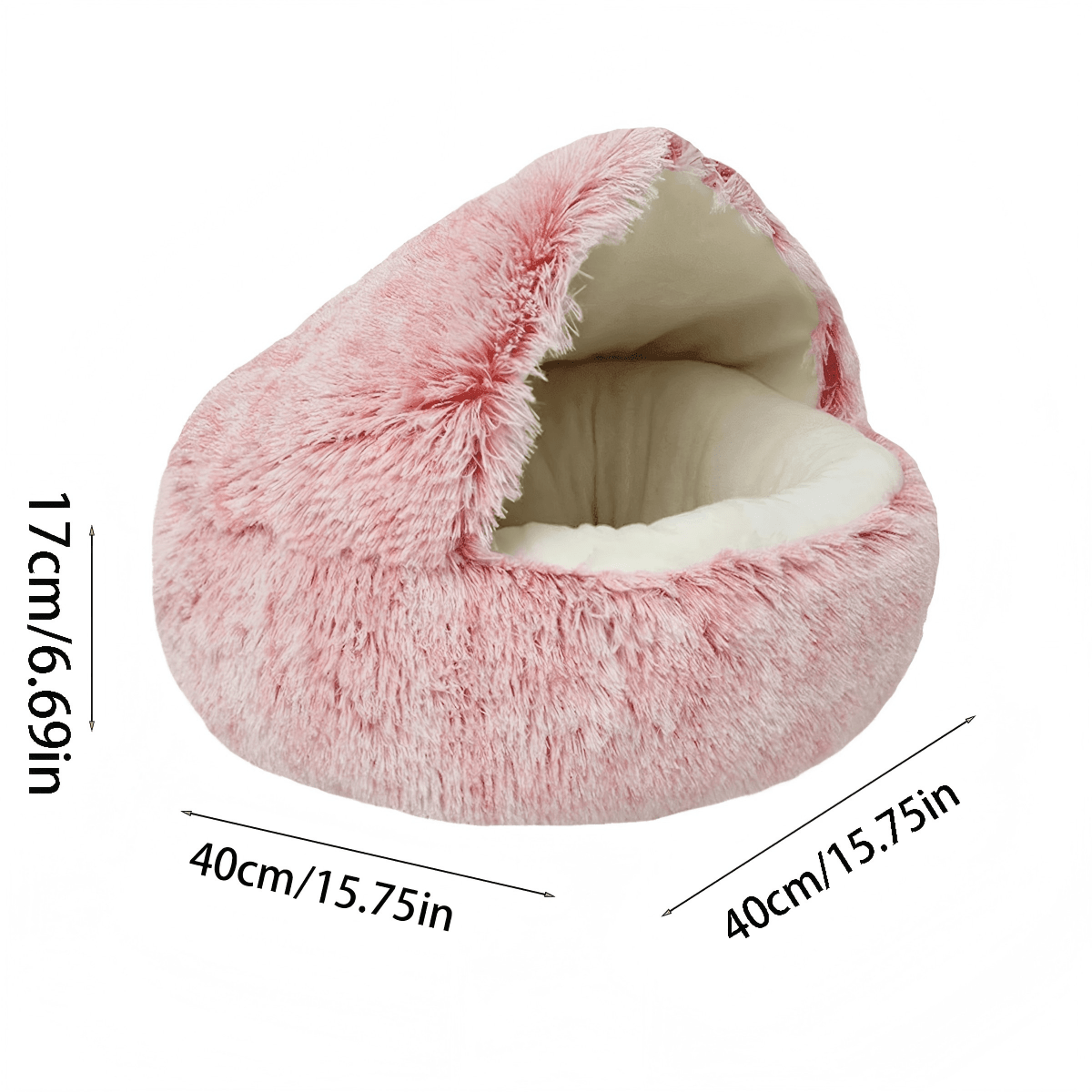 Grey plaid pet cave bed with a warm polyester cover and polypropylene fiber filling designed for indoor cats, puppies, and rabbits.