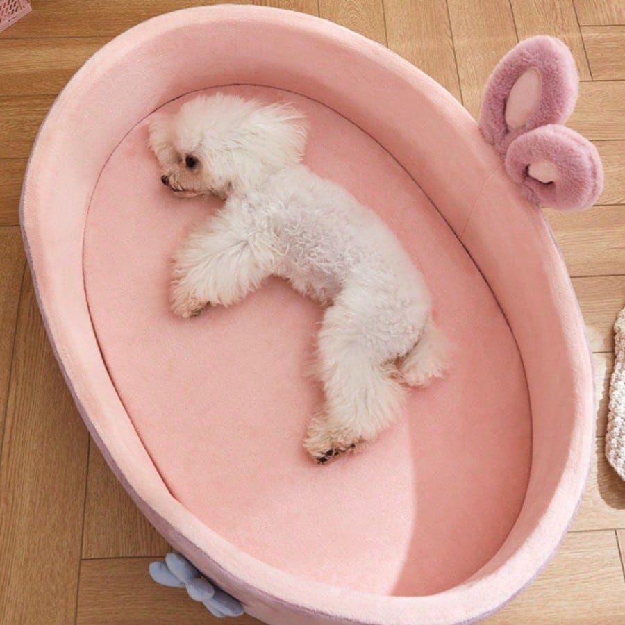 1pc Thick Soft Oval Pet Bed, Floral Pattern Decorated Cat Bed, Soft & Comfortable Fabric Pet Bed, Non-Slip Waterproof Oval Pet Bed, Suitable For Indoor Small/Medium Pets