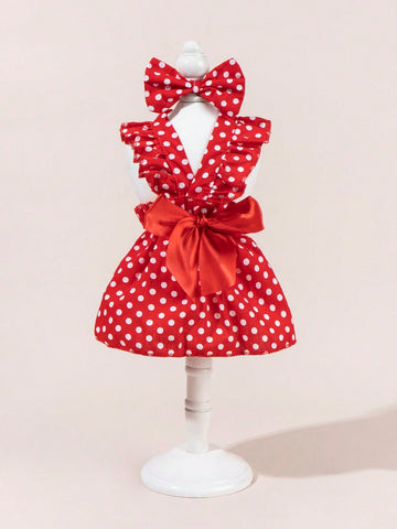 1 Set Printed Dress + Bow Tie Pet Costume, Cute Fashion Printed Dress + Bow Tie Pet Costume, Dress Costume, Fashion Wedding Dress Elastic Tulle Skirt Princess Pet Dress For Dogs & Cats