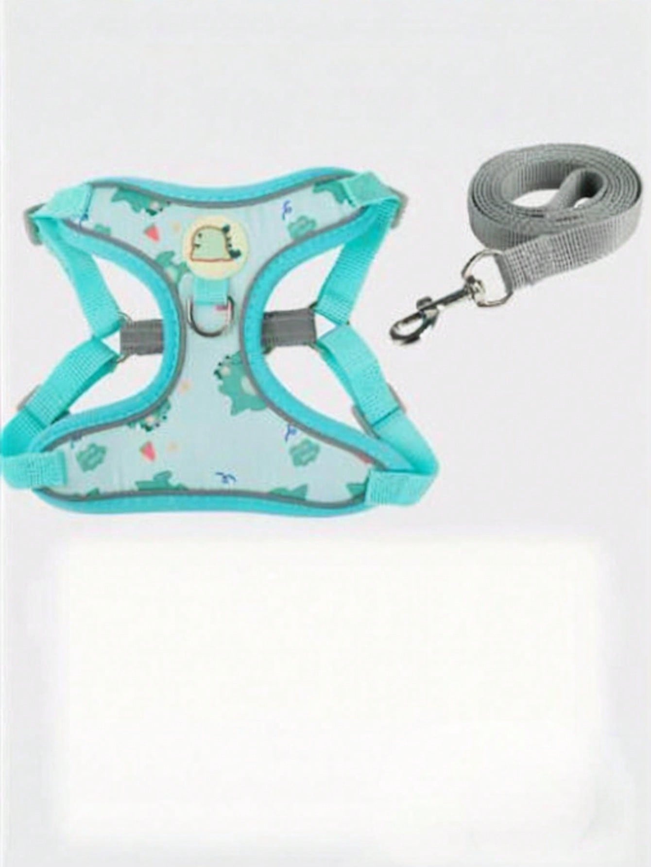 Multicolor polyester pet dog harness and leash set with cartoon dinosaur pattern for small and medium cats and dogs outdoors