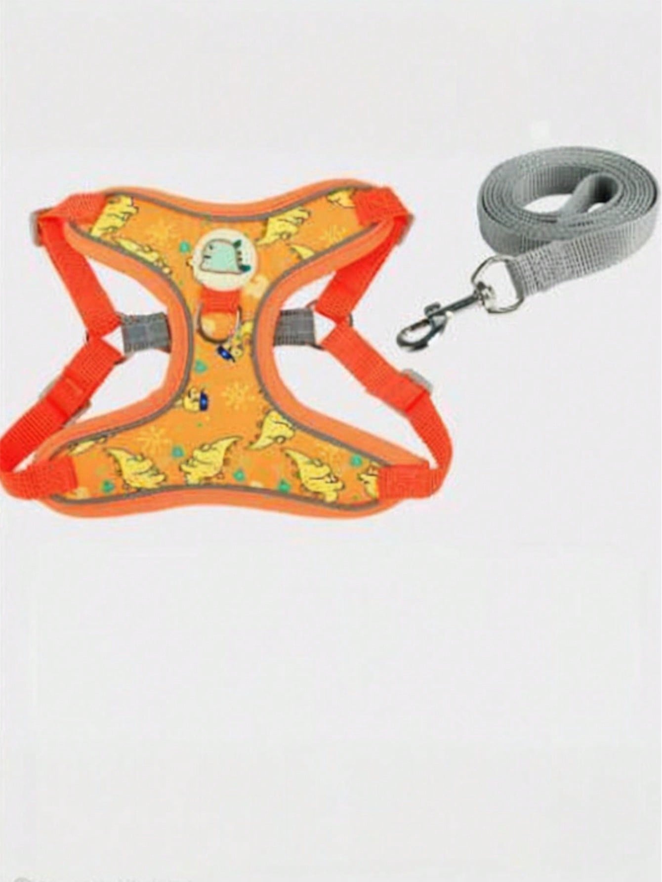Multicolor polyester pet dog harness and leash set with cartoon dinosaur pattern for small and medium cats and dogs outdoors