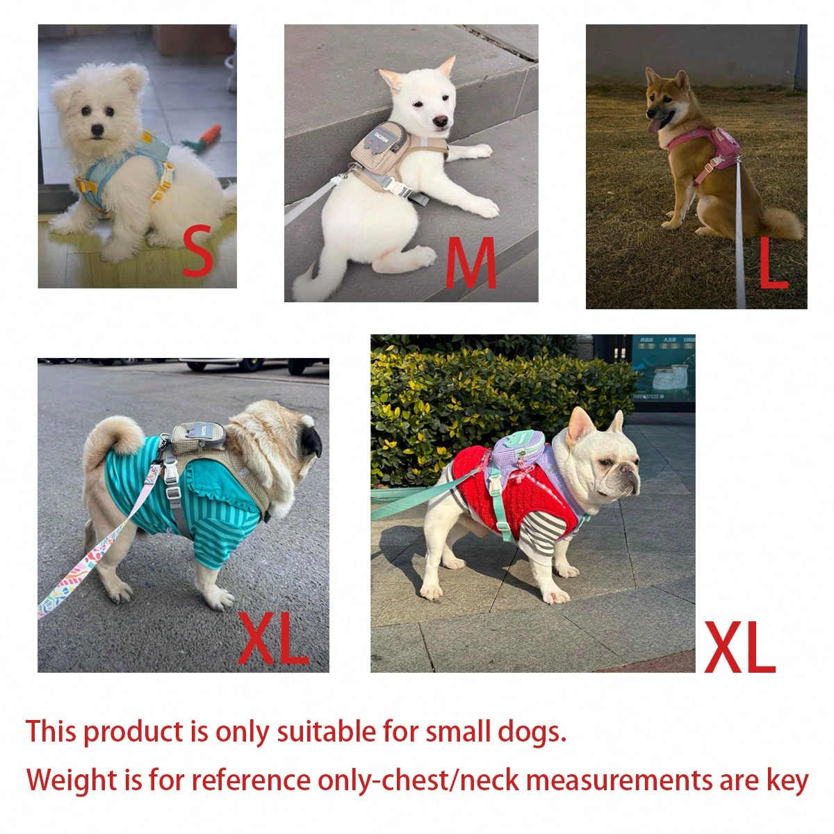 Multicolor polyester dog harness with leash, integrated backpack, adjustable buckle, sponge handle, and reflective edge for small and medium dogs
