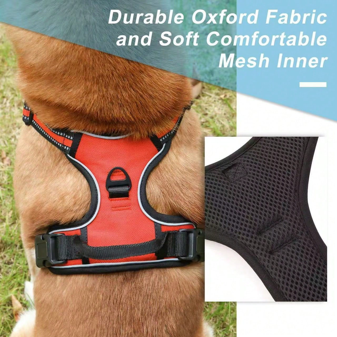 Reflective anti-pull dog harness and leash set with quick release buckle and comfortable thick handle for walking and training cats or dogs