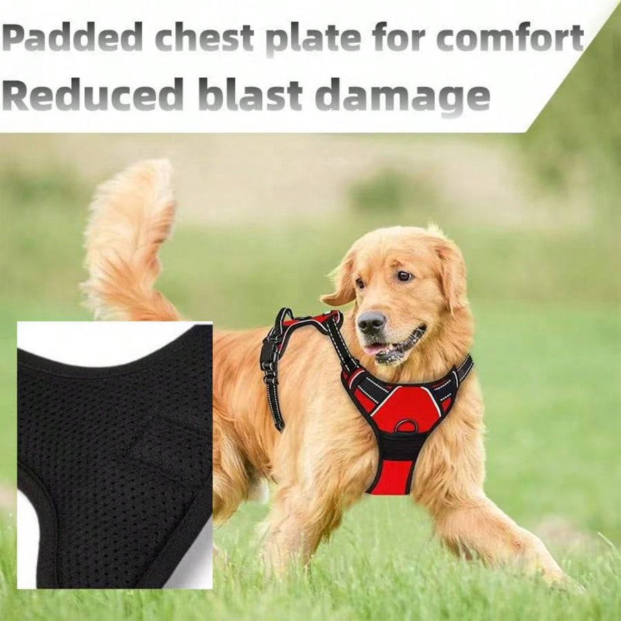 Reflective anti-pull dog harness and leash set with quick release buckle and comfortable thick handle for walking and training cats or dogs