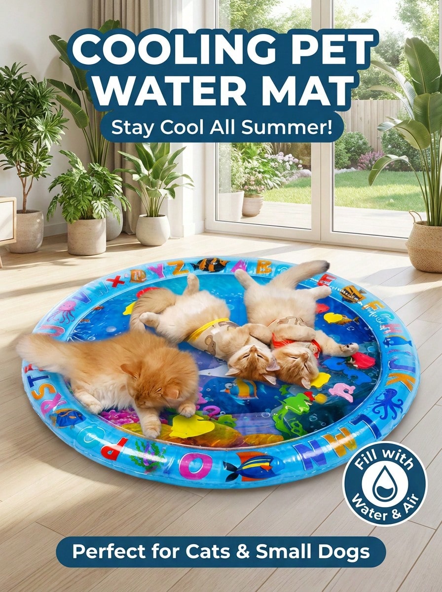 Water Filled And Inflatable Round And Square Cat Water Sensory Play Mat, Pet Waterbed, Dog And Cat Summer Cooling Floor Mat, Animal Oasis Pet Water Sensory Mat, Waterbed Play Mat, Thickened PVC Anti-Scratch, Feel Cool And Comfortable Pet Mat