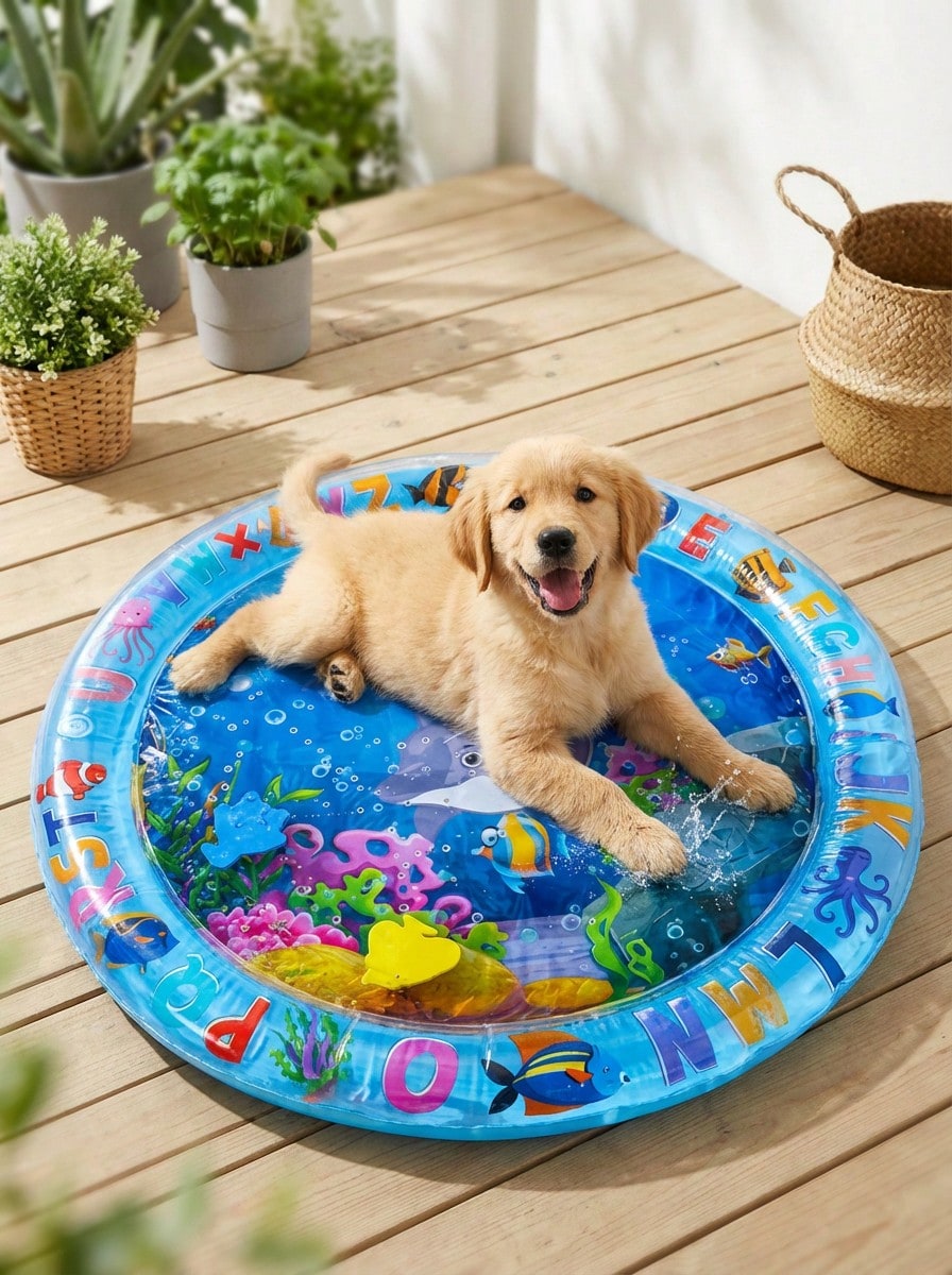 Water Filled And Inflatable Round And Square Cat Water Sensory Play Mat, Pet Waterbed, Dog And Cat Summer Cooling Floor Mat, Animal Oasis Pet Water Sensory Mat, Waterbed Play Mat, Thickened PVC Anti-Scratch, Feel Cool And Comfortable Pet Mat