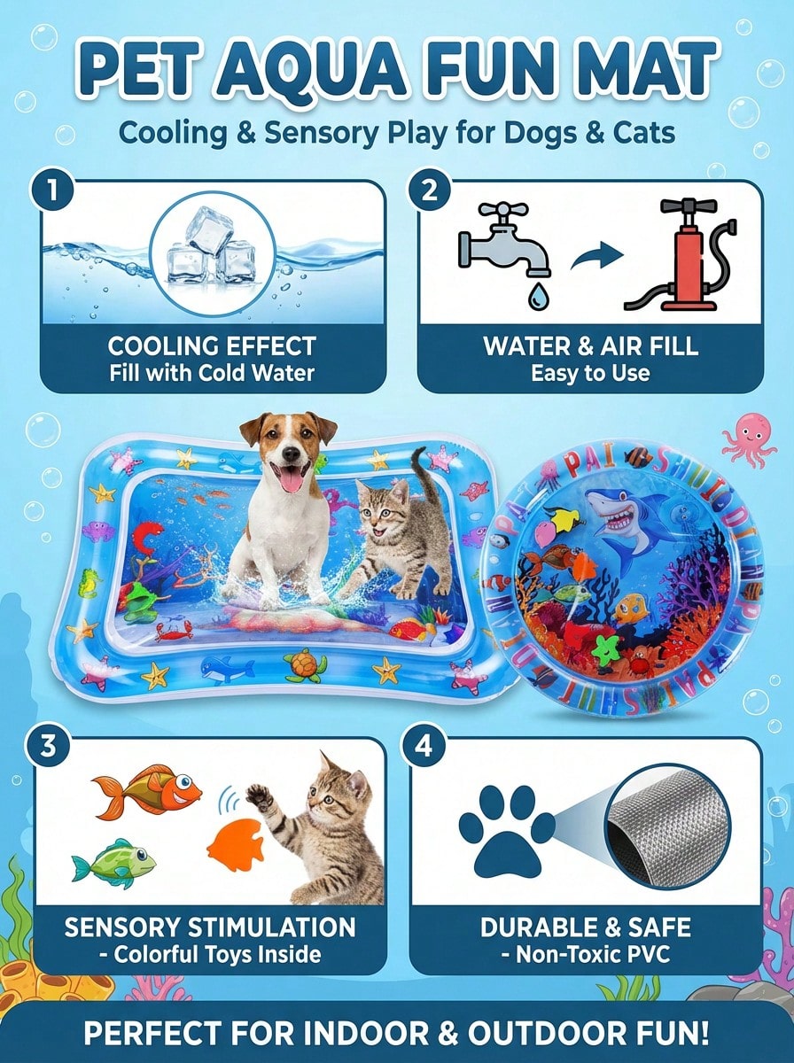 Water Filled And Inflatable Round And Square Cat Water Sensory Play Mat, Pet Waterbed, Dog And Cat Summer Cooling Floor Mat, Animal Oasis Pet Water Sensory Mat, Waterbed Play Mat, Thickened PVC Anti-Scratch, Feel Cool And Comfortable Pet Mat