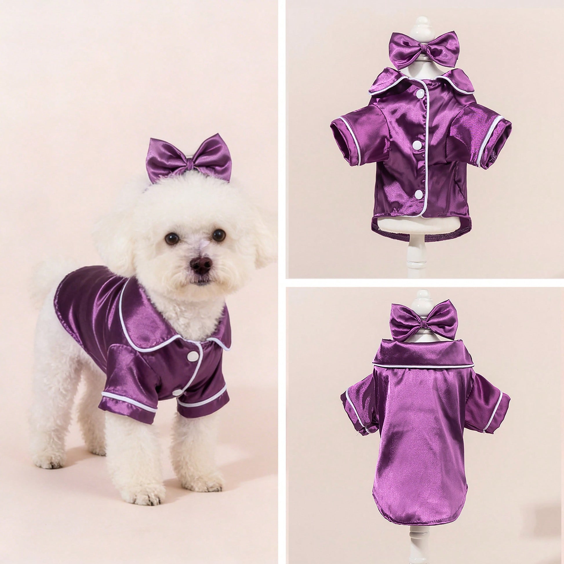 1 Set Satin Sleepwear & Loungewear, Peter Pan Collar Pet Dress, Lace Peter Pan Collar Warm Thickened Woolen Pet Dress For Dogs & Cats