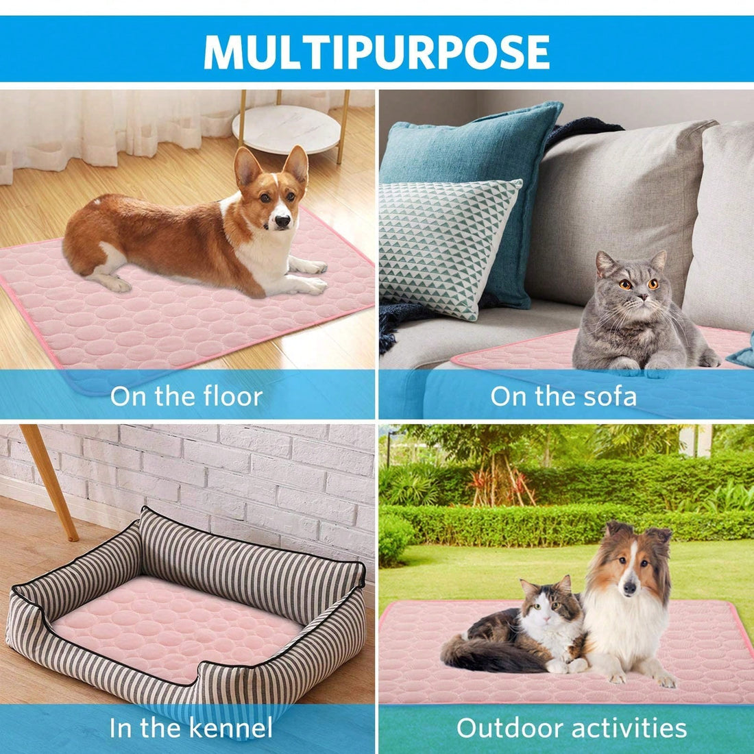 Washable Dog Cooling Pad, Ice Silk Cooling Mat, Pet Self-Cooling Blanket, Dog Indoor/Outdoor/Car Cooling Pad