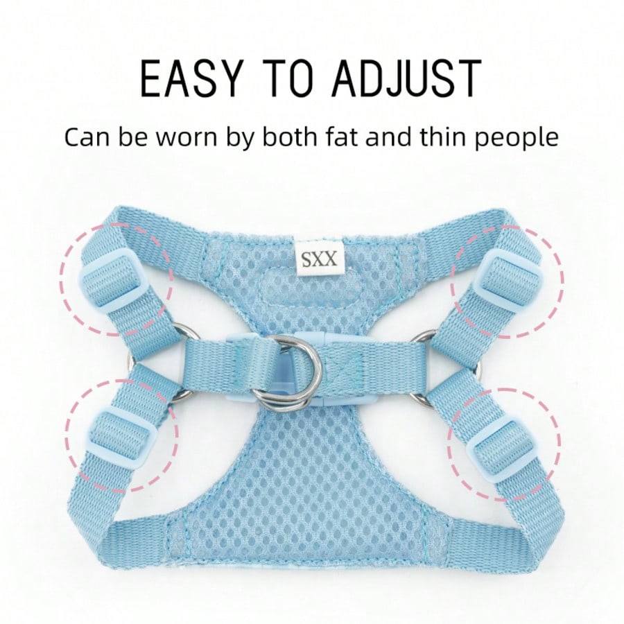 Baby pink small dog harness and leash set with daisy plant pattern, adjustable buckles, and lightweight polyester design for puppies and small breeds