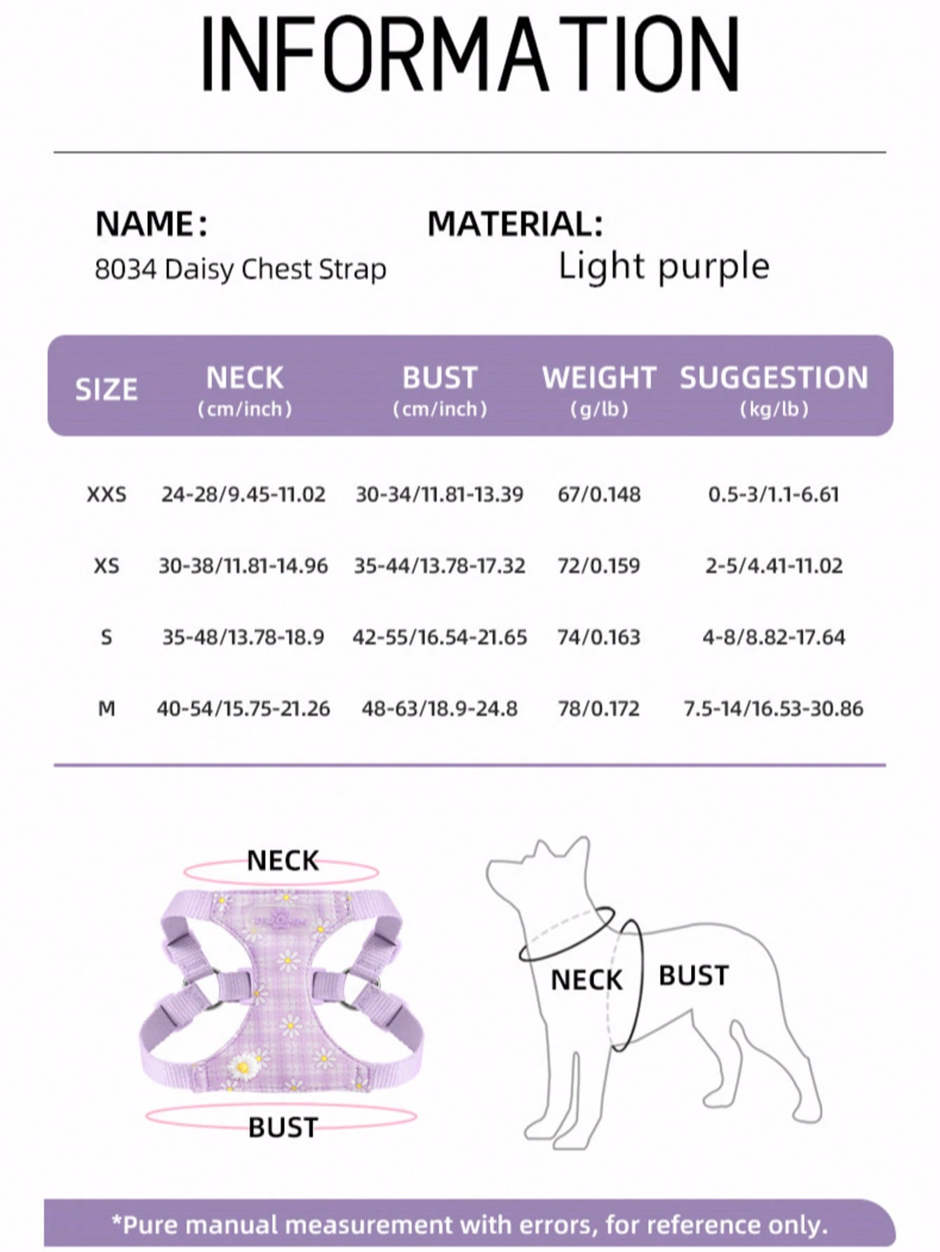 Baby pink small dog harness and leash set with daisy plant pattern, adjustable buckles, and lightweight polyester design for puppies and small breeds