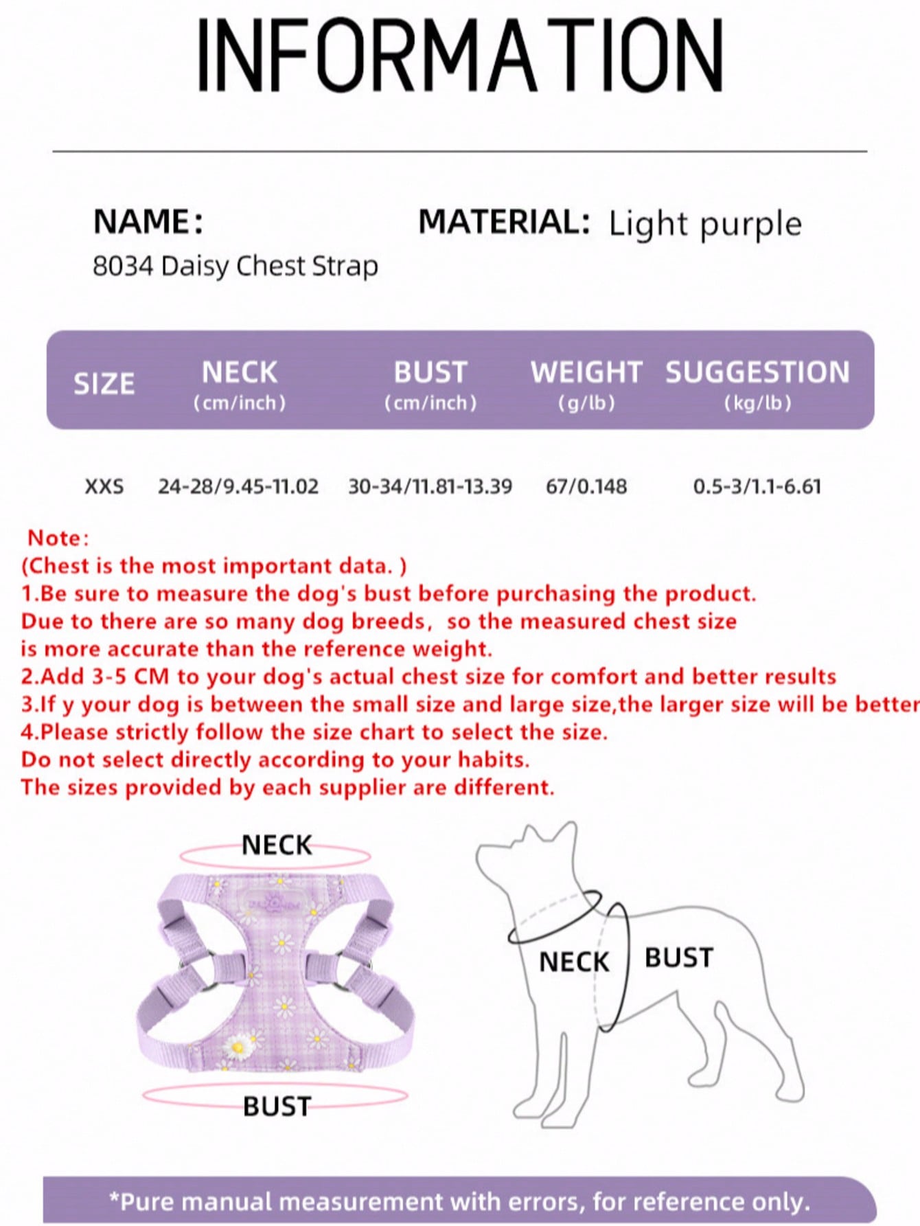 Baby pink small dog harness and leash set with daisy plant pattern, adjustable buckles, and lightweight polyester design for puppies and small breeds