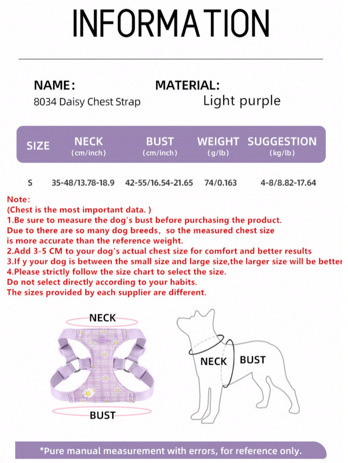 Baby pink small dog harness and leash set with daisy plant pattern, adjustable buckles, and lightweight polyester design for puppies and small breeds