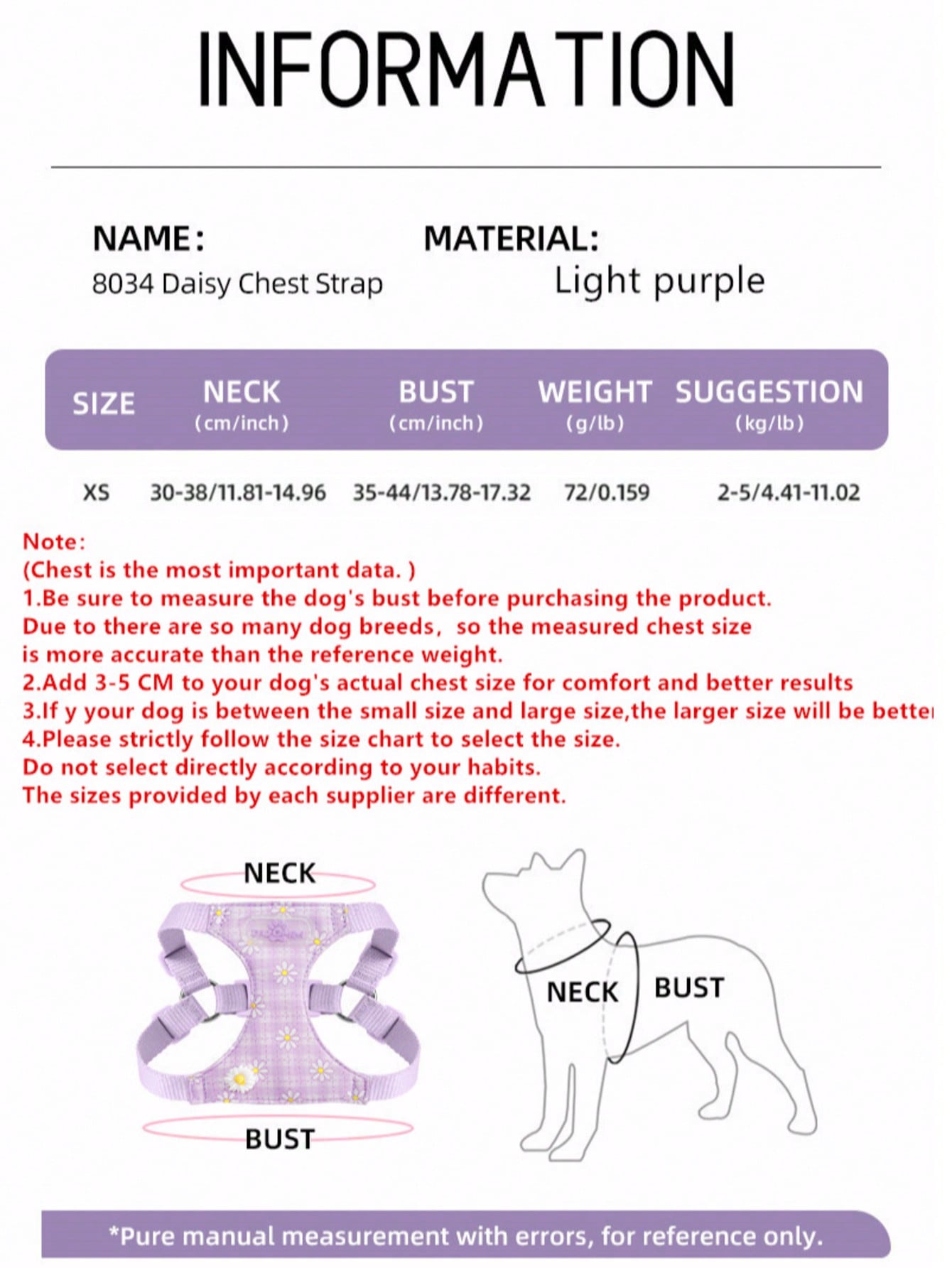 Baby pink small dog harness and leash set with daisy plant pattern, adjustable buckles, and lightweight polyester design for puppies and small breeds