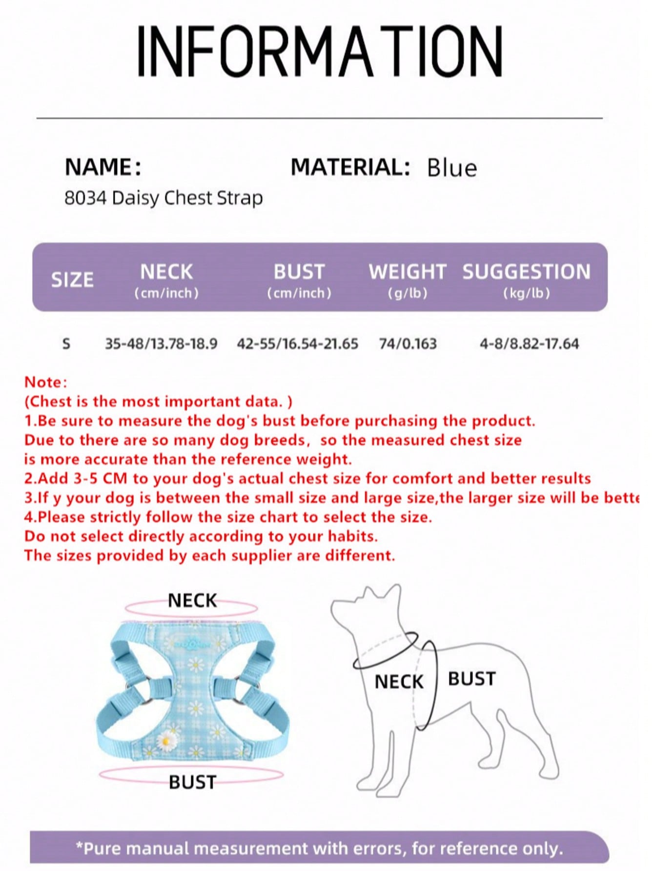 Baby pink small dog harness and leash set with daisy plant pattern, adjustable buckles, and lightweight polyester design for puppies and small breeds