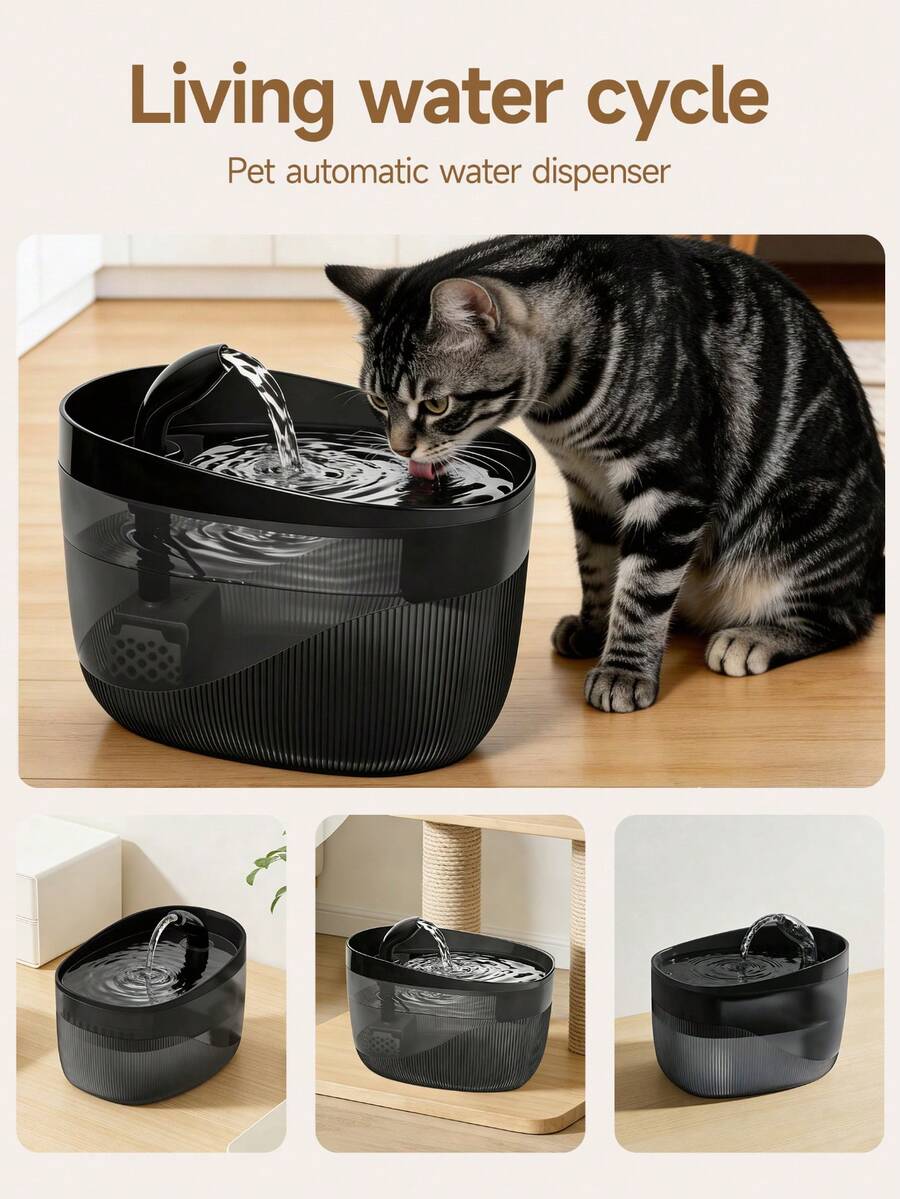 Automatic 2.2L cat water fountain with USB powered quiet pump and ABS construction.