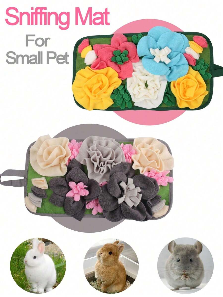 A 100% polyester small pet sniffing and slow feeder mat for rabbits and hamsters.