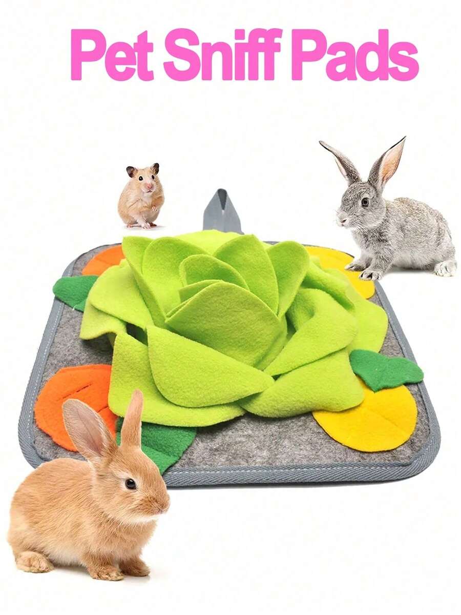 A 100% polyester small pet sniffing and slow feeder mat for rabbits and hamsters.