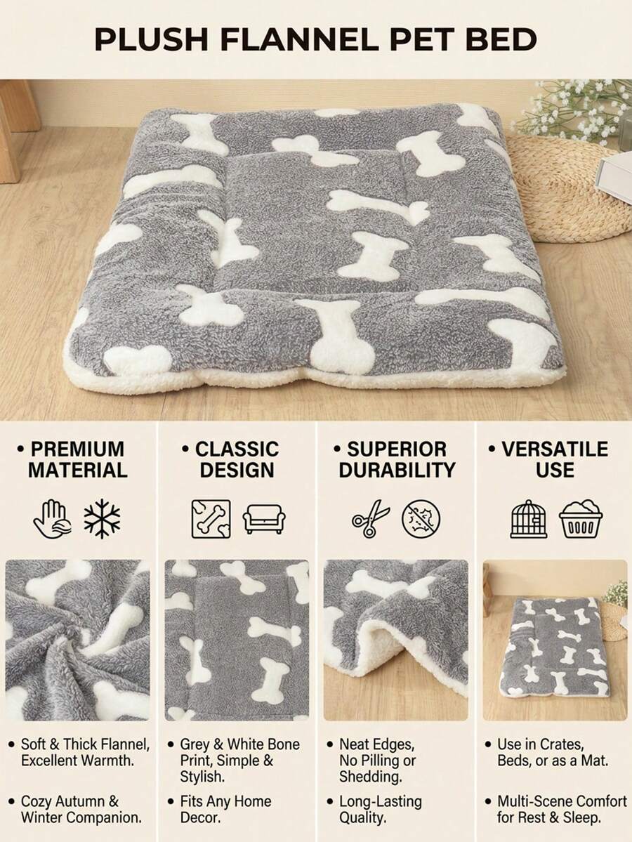 Thickened grey pet bed mat with pink star pattern designed for small and medium cats and dogs