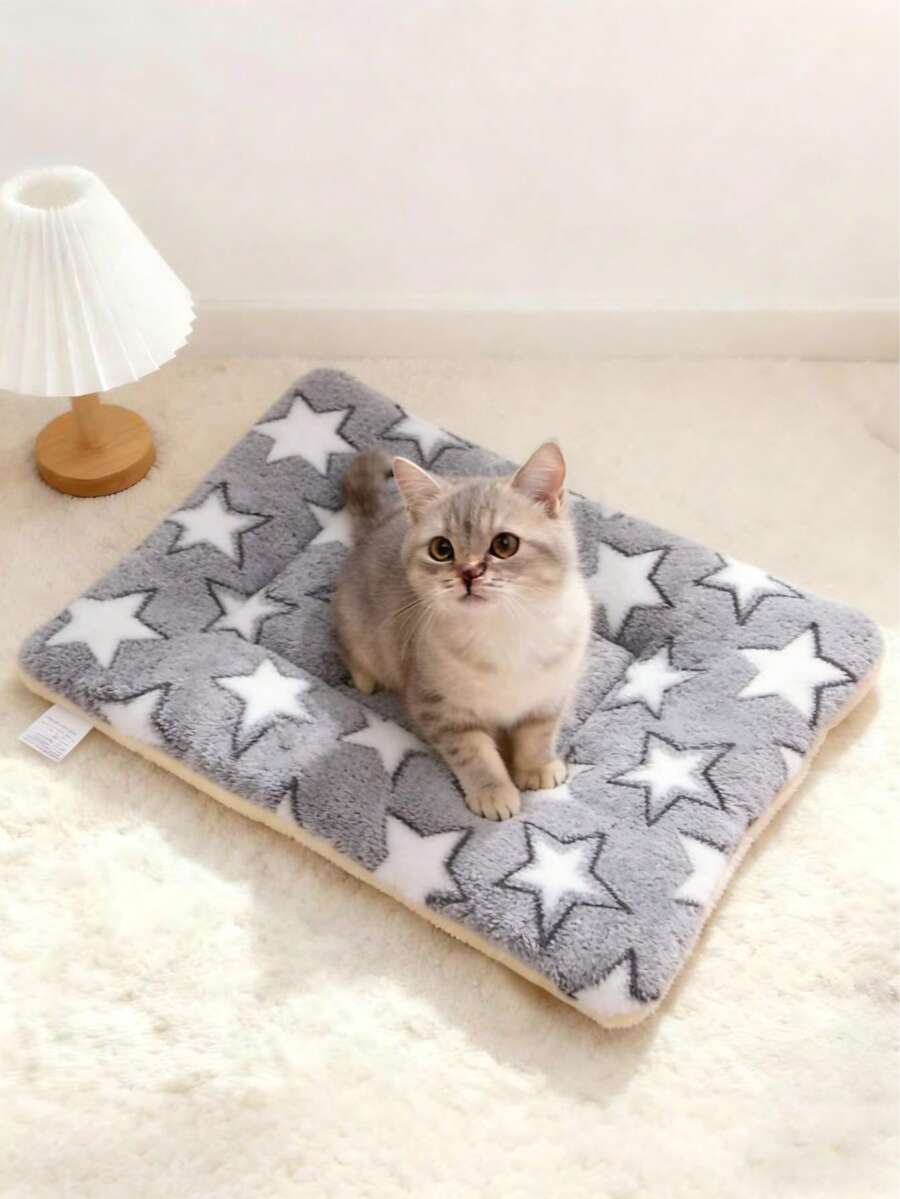 Multicolor soft strawberry print pet sleeping mat for cats and dogs made from 100% polyester with plush filling.