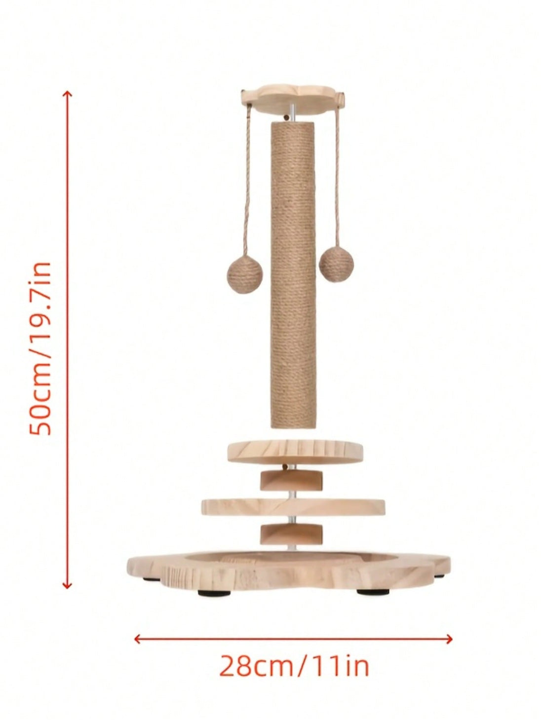 Apricot sunflower cat scratching post featuring a wooden ball track toy, dangling ball, and durable sisal hemp rope post for kittens and adult cats.