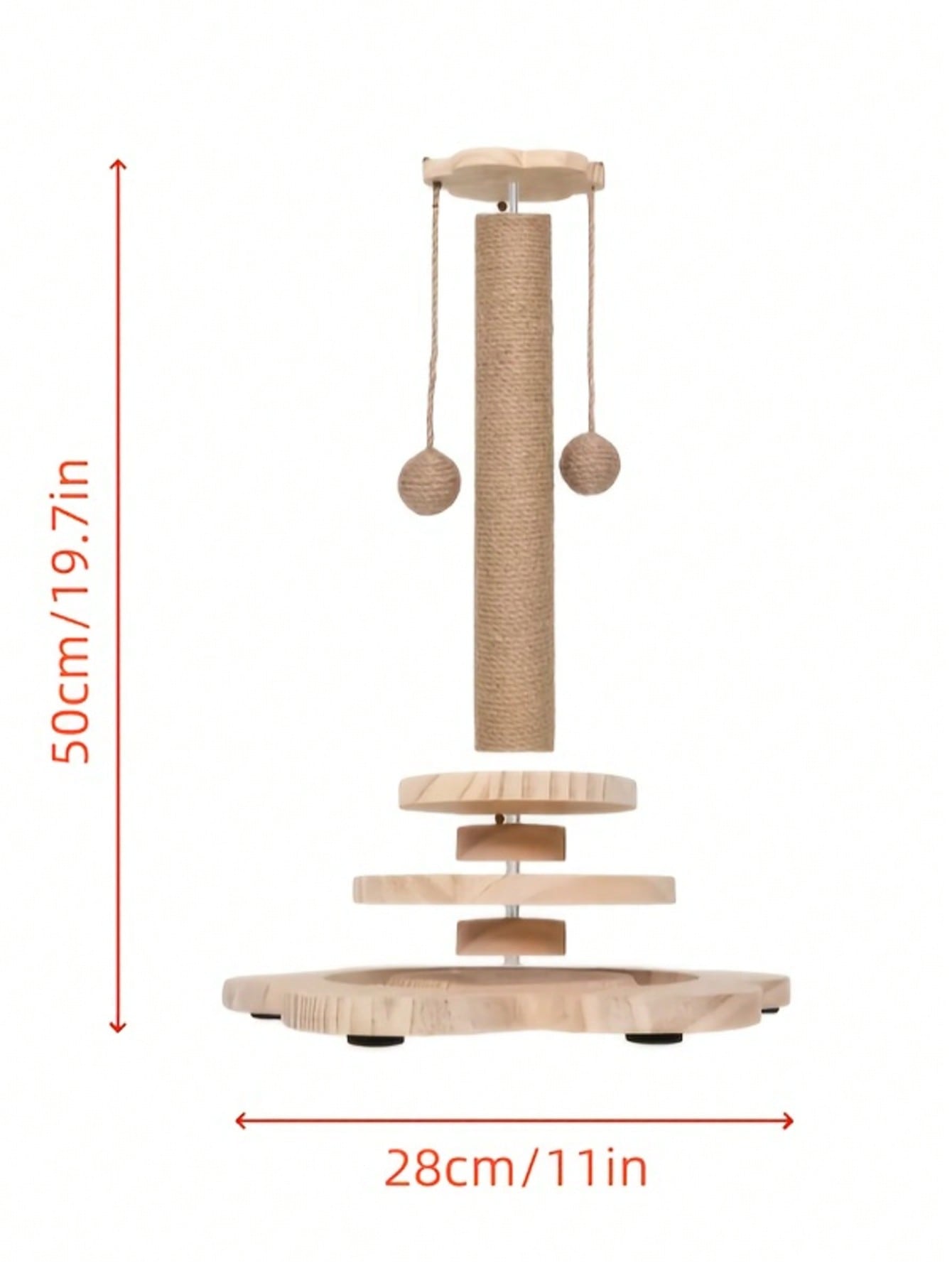 Apricot sunflower cat scratching post featuring a wooden ball track toy, dangling ball, and durable sisal hemp rope post for kittens and adult cats.