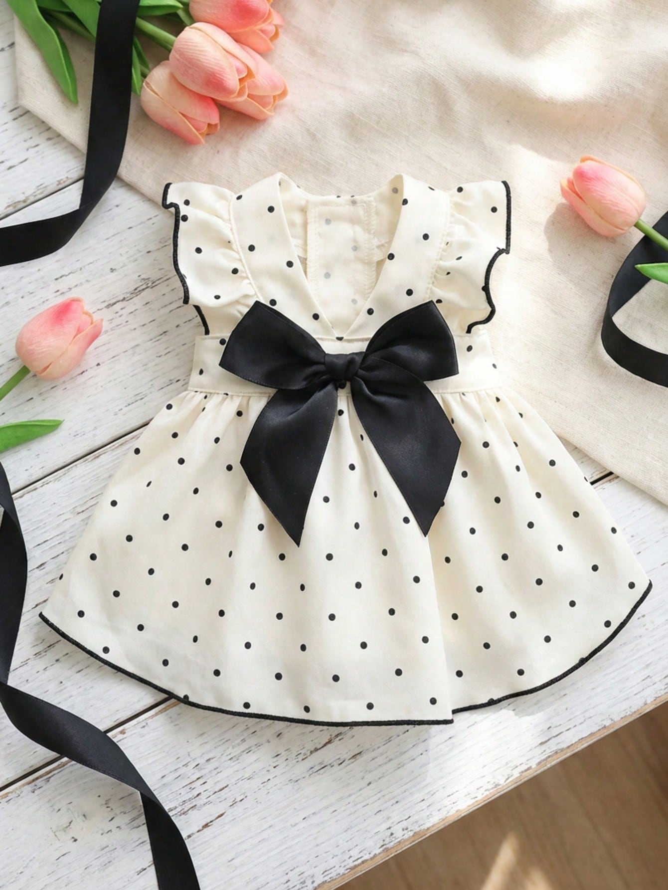 Pet Princess Dress, Red Polka Dot Ruffle Fly Sleeve Dog Dress With Big Satin Bow, Summer Elegant Puppy Cat Outfit For Small Breed Chihuahua Yorkie Birthday Party Clothes