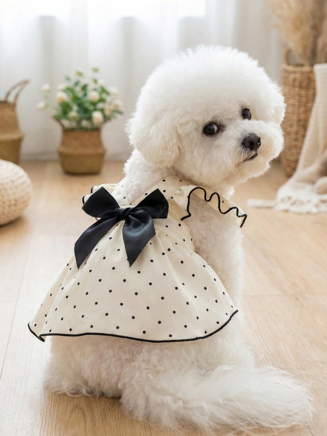 Pet Princess Dress, Red Polka Dot Ruffle Fly Sleeve Dog Dress With Big Satin Bow, Summer Elegant Puppy Cat Outfit For Small Breed Chihuahua Yorkie Birthday Party Clothes