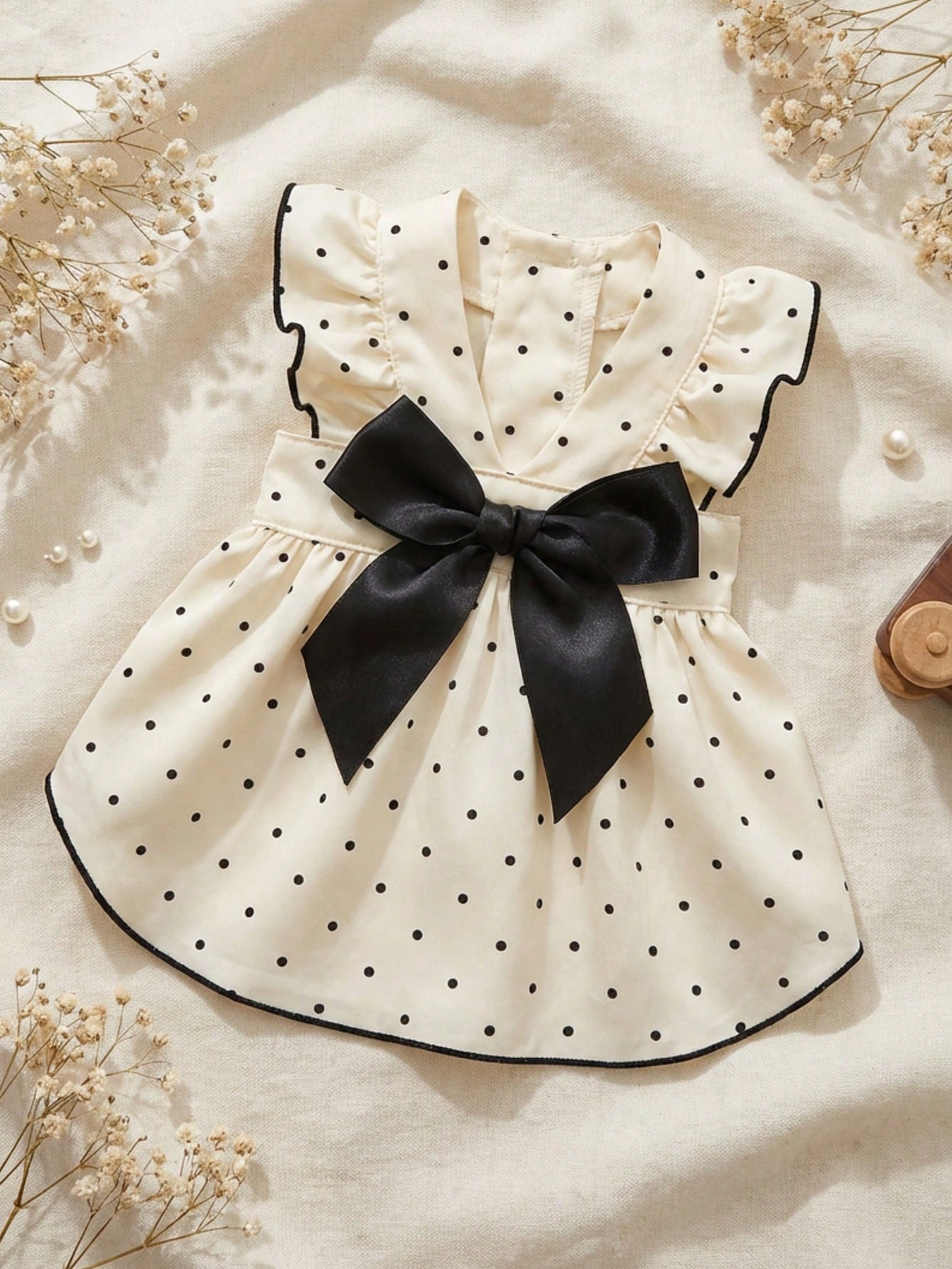 Pet Princess Dress, Red Polka Dot Ruffle Fly Sleeve Dog Dress With Big Satin Bow, Summer Elegant Puppy Cat Outfit For Small Breed Chihuahua Yorkie Birthday Party Clothes