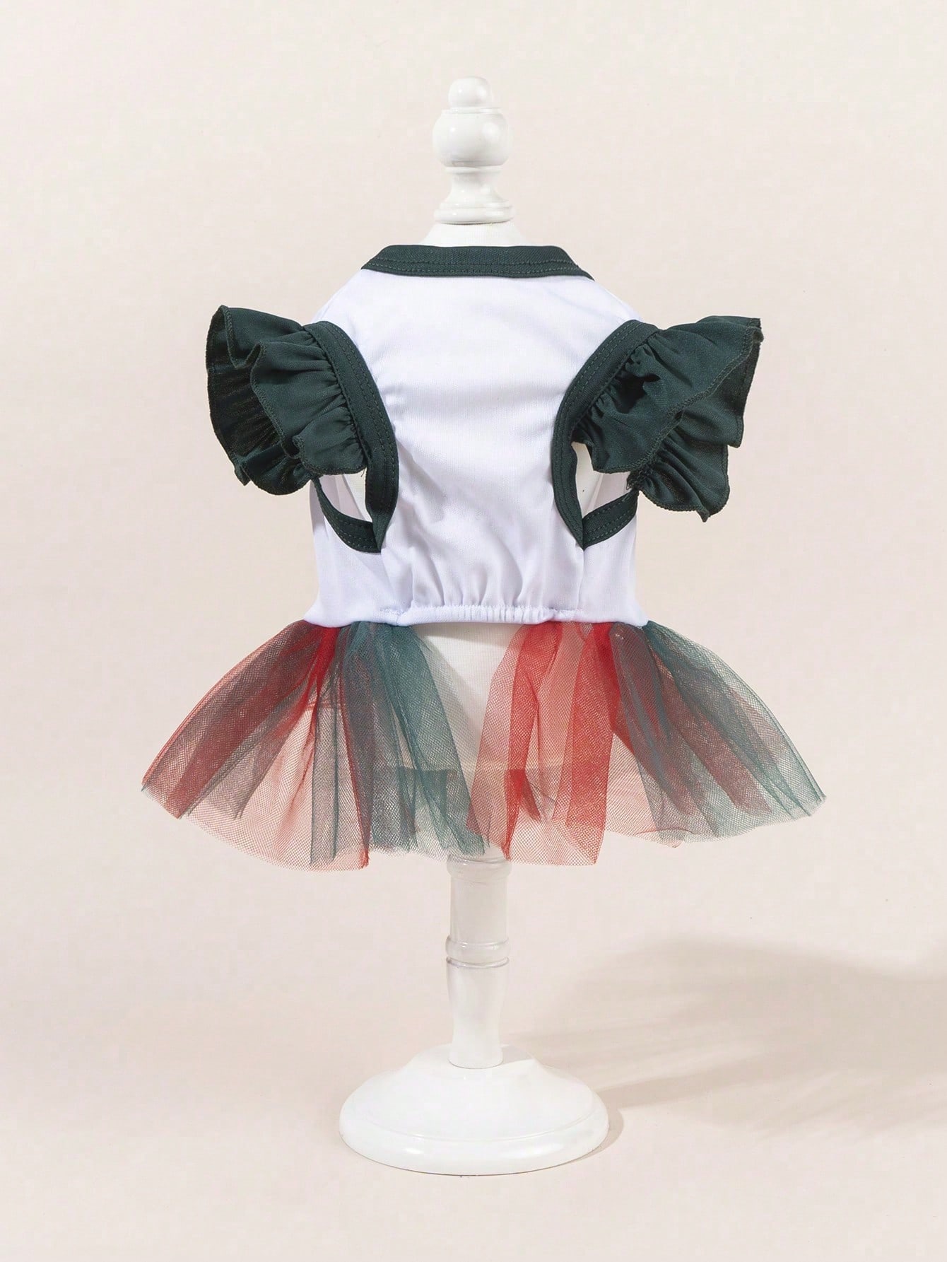 1pc Mexico Team Cheerleader MEXICO Letter Print Ruffle Sleeve Colorblock Mesh Dress, Suitable For Chihuahua & Small Dogs, Indoor & Outdoor