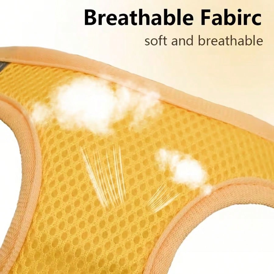 Multicolor polyester dog harness and leash set with breathable honeycomb mesh, reflective strips, anti-escape design, and cartoon, graphic, and plant patterns for cats and dogs.