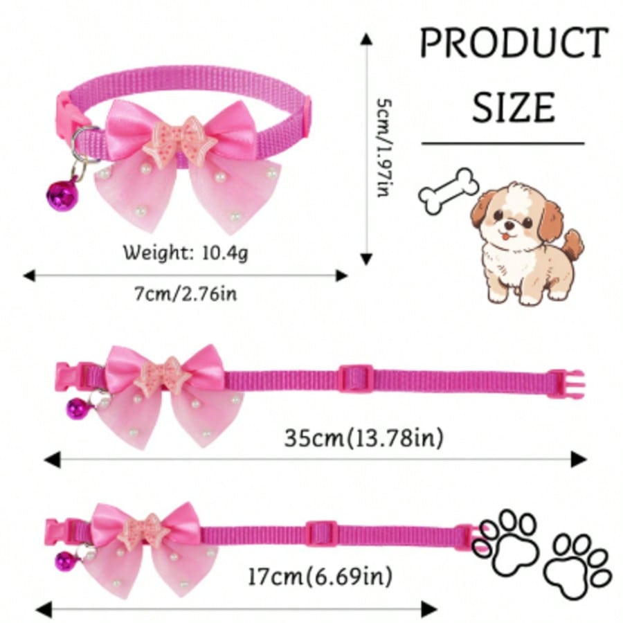 Multicolor polyester pet collar with a shiny bow and bell for cats and dogs