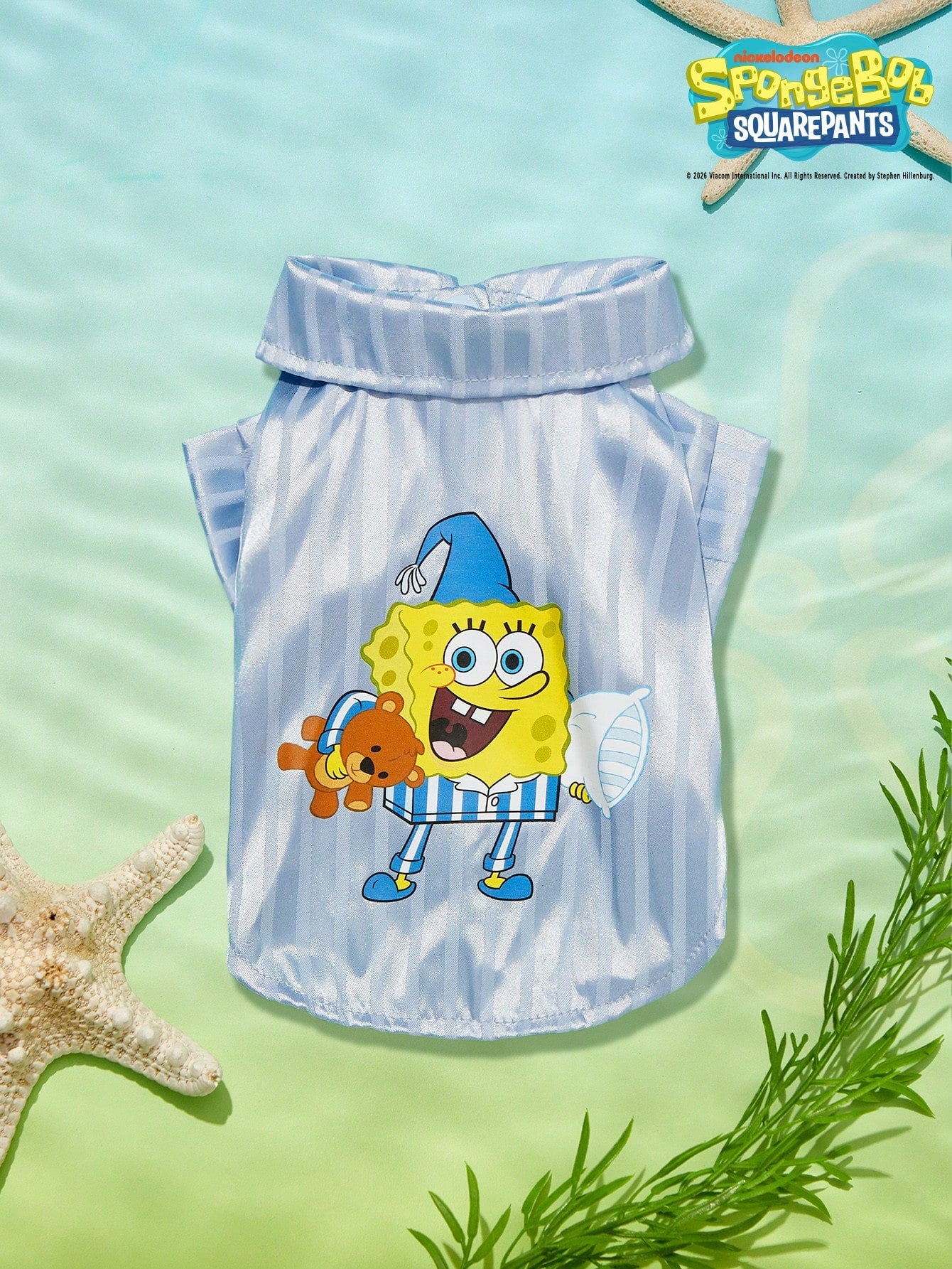 SpongeBob SquarePants | 1pc Pet Clothes, Cute Printed Pajamas In Blue, Cat/Dog Universal Comfortable Home Wear Two-Legged Clothes