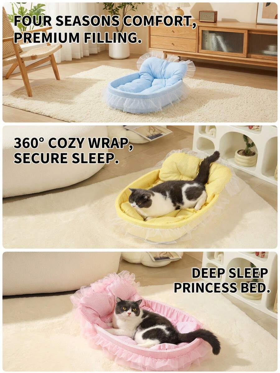 Multicolor four seasons pet bed with 100% polyester fabric and padding for cats and small dogs up to 6kg.